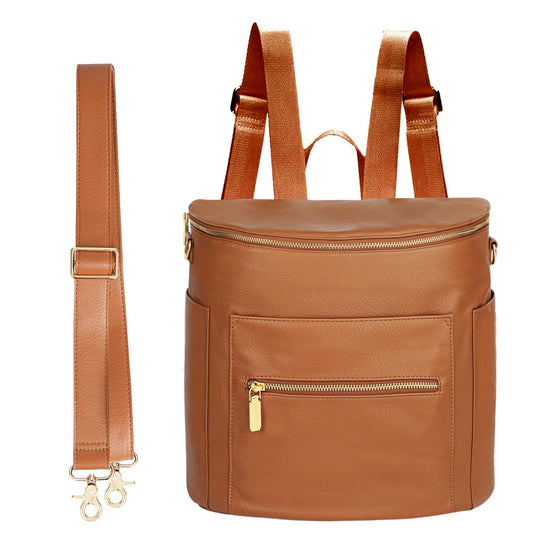 Small Diaper Bag Mini Diaper Bag by , Leather Diaper Bag Backpack with 13 Diaper Bag Organizers,2 Insulated Pockets, and Shoulder Strap(Brown)